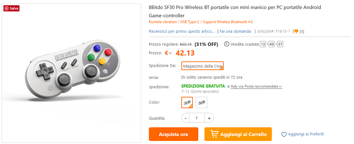 8Bitdo SF30 Pro Controller Bluetooth offerta TomTop