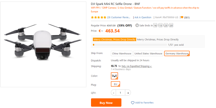 DJI Spark Mini offerta TomTop Germania