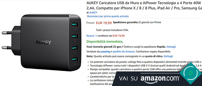 Aukey Caricatore da parete PA-U48 recensione