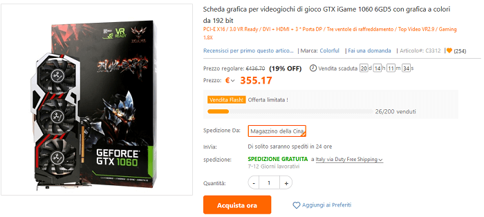 Colorful iGame GeForce GTX 1060 offerta TomTop