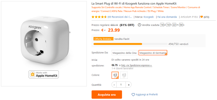 Koogeek Smart Plug Wi-Fi offerta TomTop