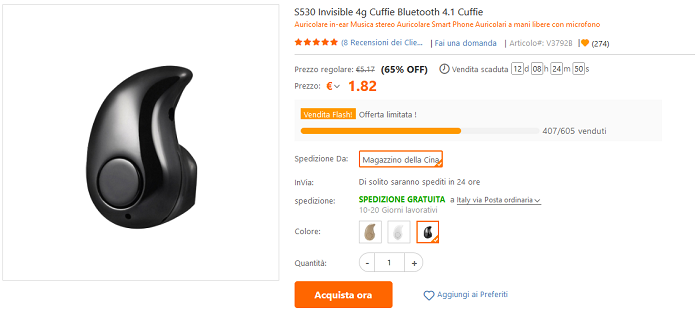 Mini auricolare true wireless offerta lampo TomTop