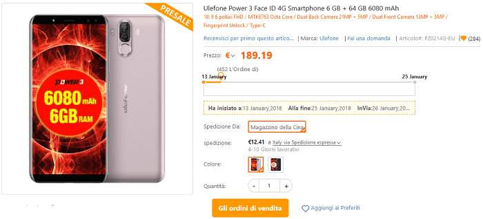 Ulefone Power 3 pre-ordine TomTop