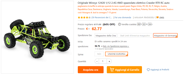 WLtoys 12428 auto RC offerta TomTop