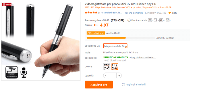 Penna-videoregistratore promozione TomTop
