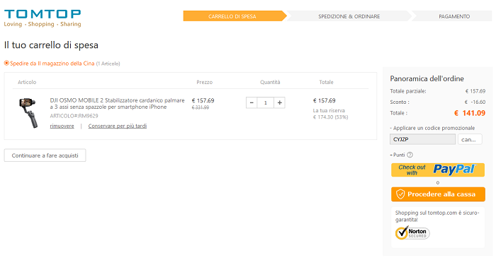 DJI Osmo Mobile 2 offerta TomTop
