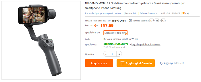 DJI Osmo Mobile 2 offerta TomTop
