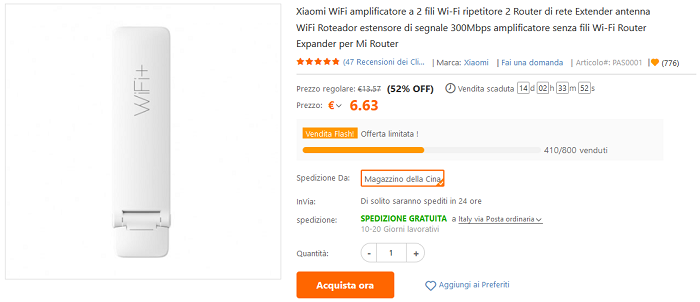 Xiaomi Mi Wi-Fi Amplifier 2 offerta lampo TomTop