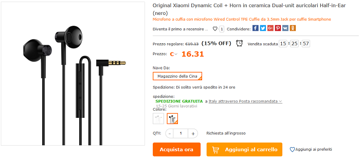 Auricolari Xiaomi Dynamic Coil offerta Cafago