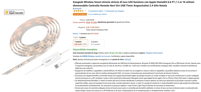 Koogeek LS1 Striscia luci LED offerta Amazon