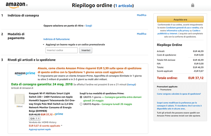 Koogeek Smart Light Switch Dimmer offerta Amazon