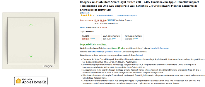 Koogeek Smart Light Switch Dimmer offerta Amazon