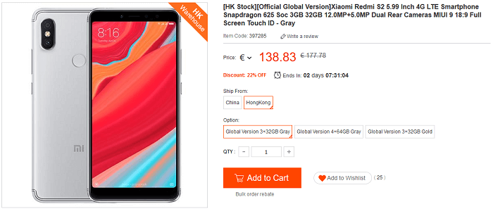 Xiaomi Redmi S2 offerta lampo Geekbuying