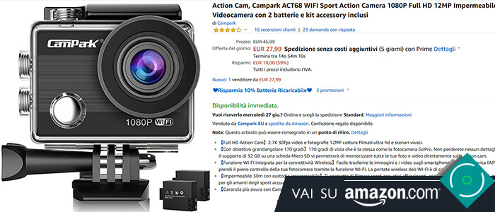 Campark ACT68 action cam offerta Amazon