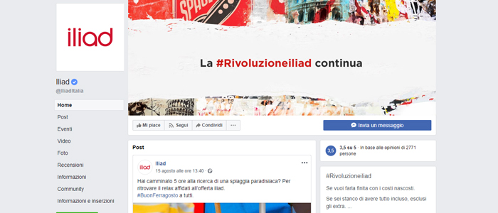 Pagina Facebook per parlare con un operatore Iliad