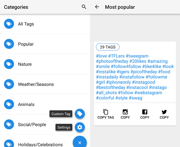 Hashtags for Instagram