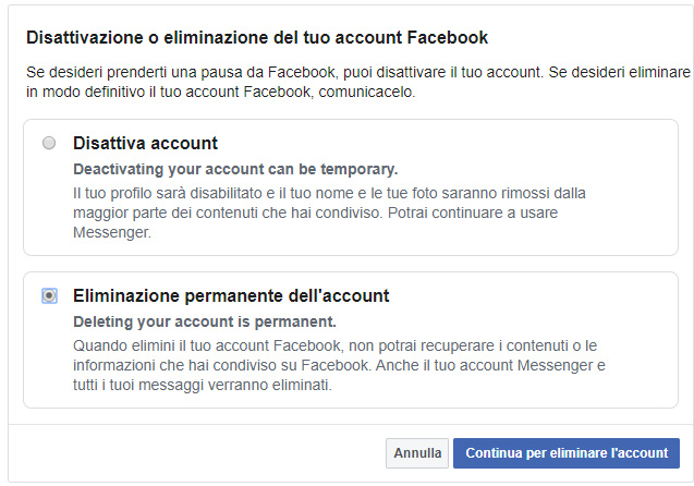 Cancellarsi da Facebook