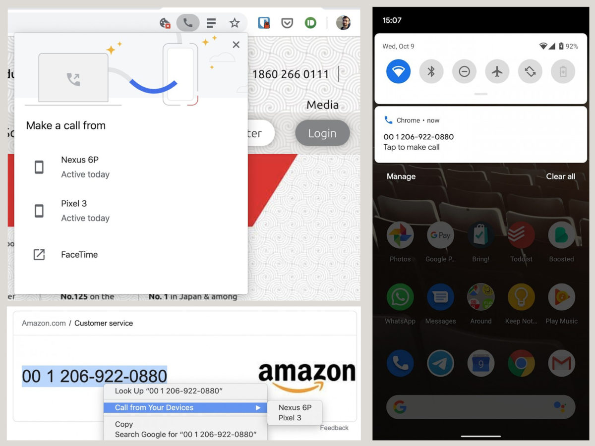 inoltrare numeri di telefono da Chrome su Android