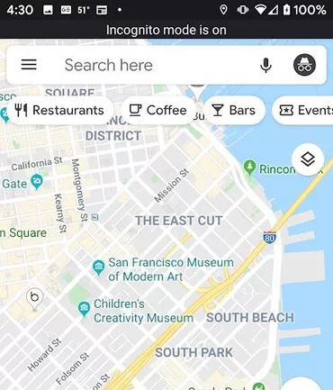Google Maps modalità incognito