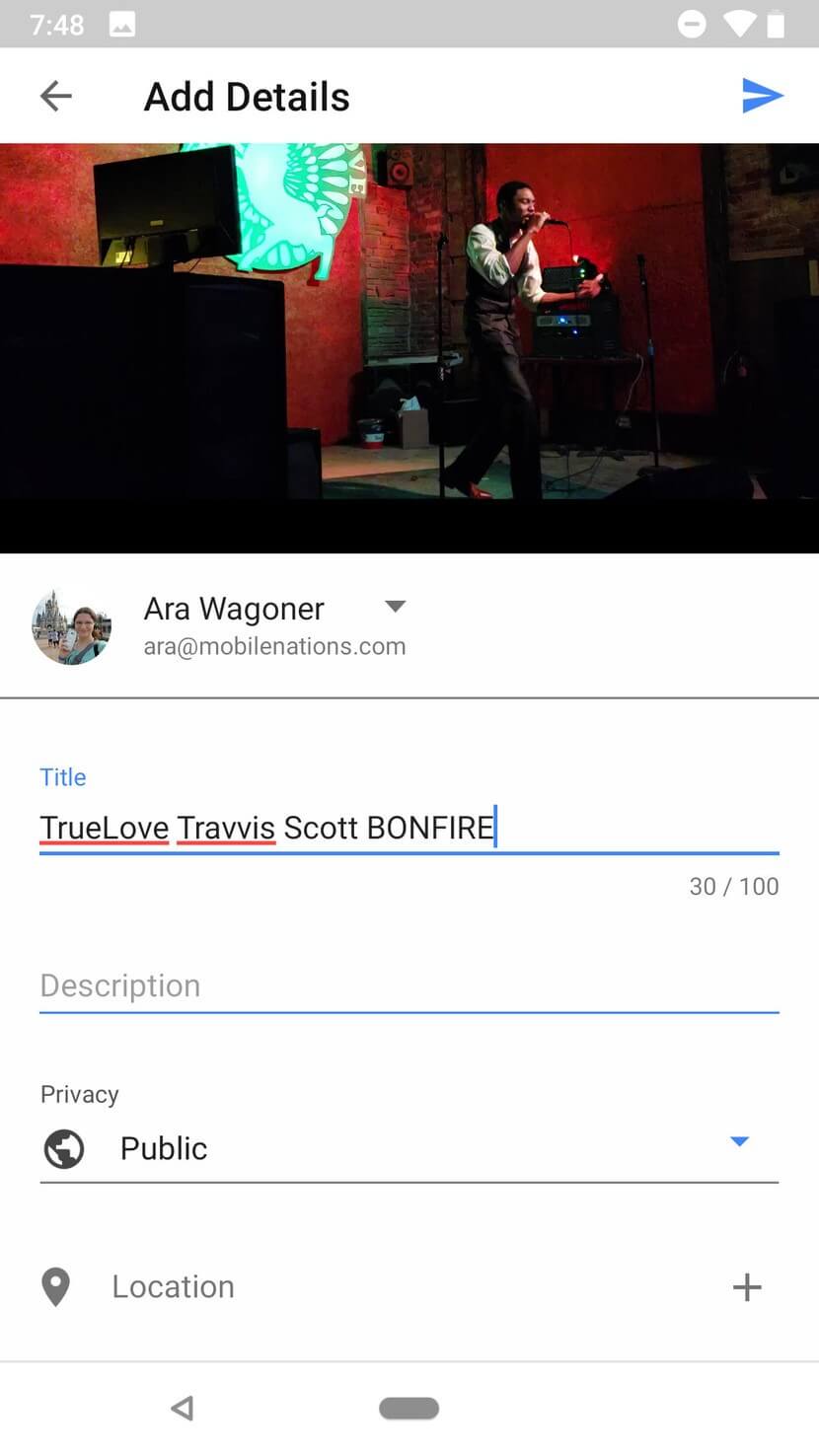 Caricare video YouTube Android