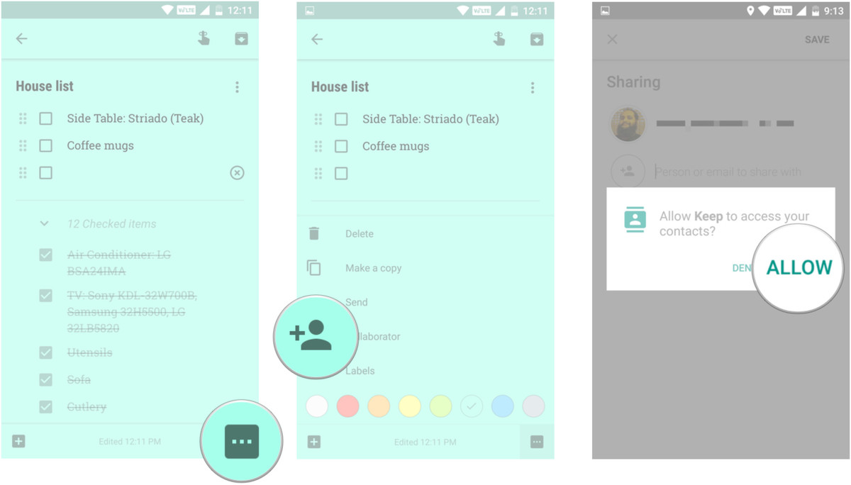 google keep share